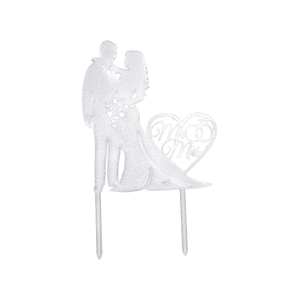 3D Printed Wedding Cake Topper - Mr & Mrs Heart Design with Rings - White