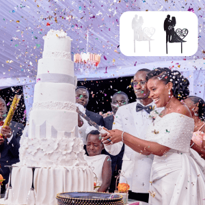 3D Printed Wedding Cake Topper - Mr & Mrs Heart Design with Rings - Black