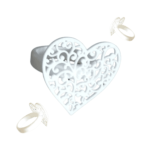 Detailed Heart-Shaped Plastic Round Napkin Rings - 8 Piece - White