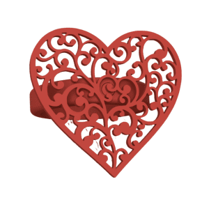 Detailed Heart-Shaped Plastic Round Napkin Rings - 8 Piece - Red